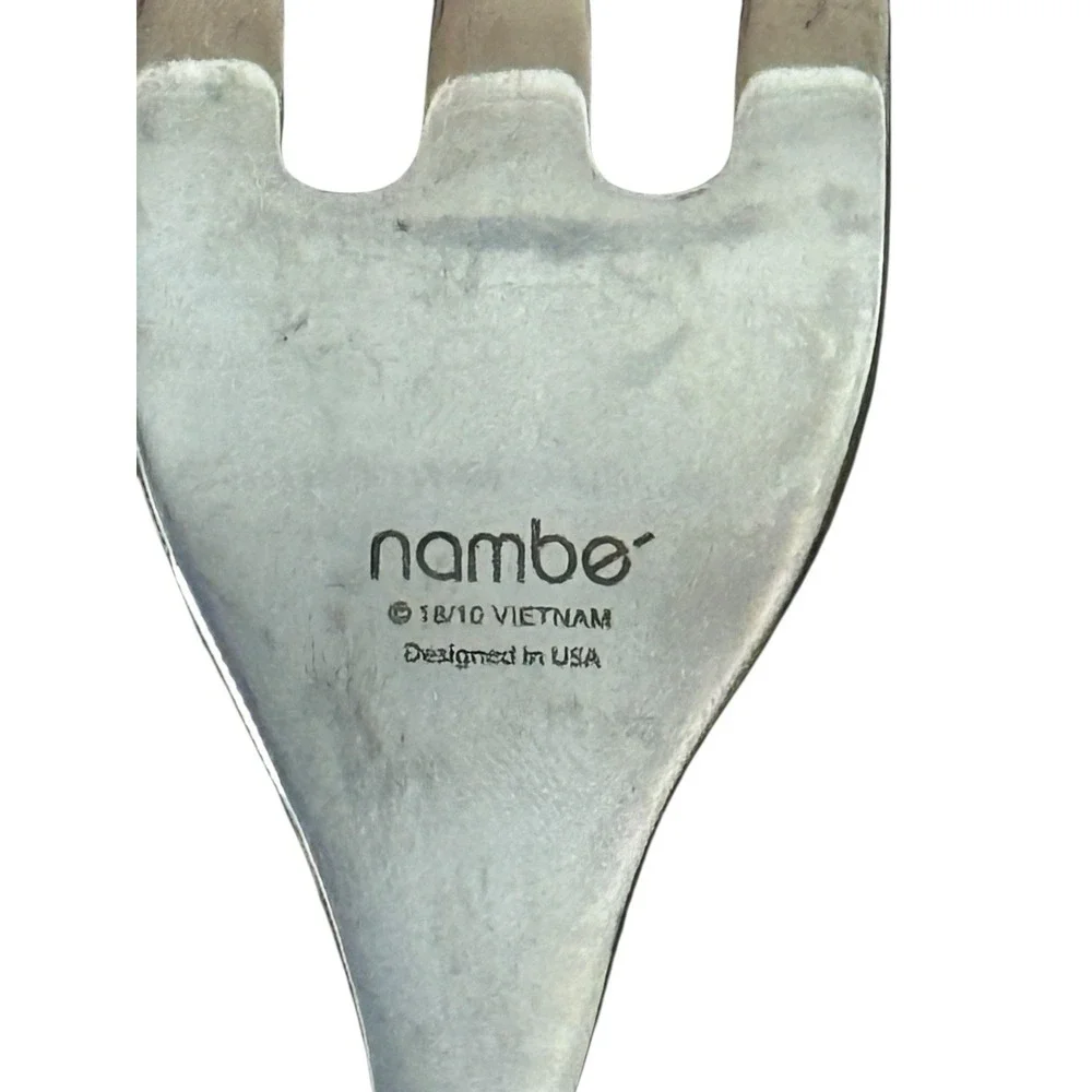 Nambe‎ Bend 3 Piece Stainless Steel Serving Set Spoon Slotted Spoon Meat Fork